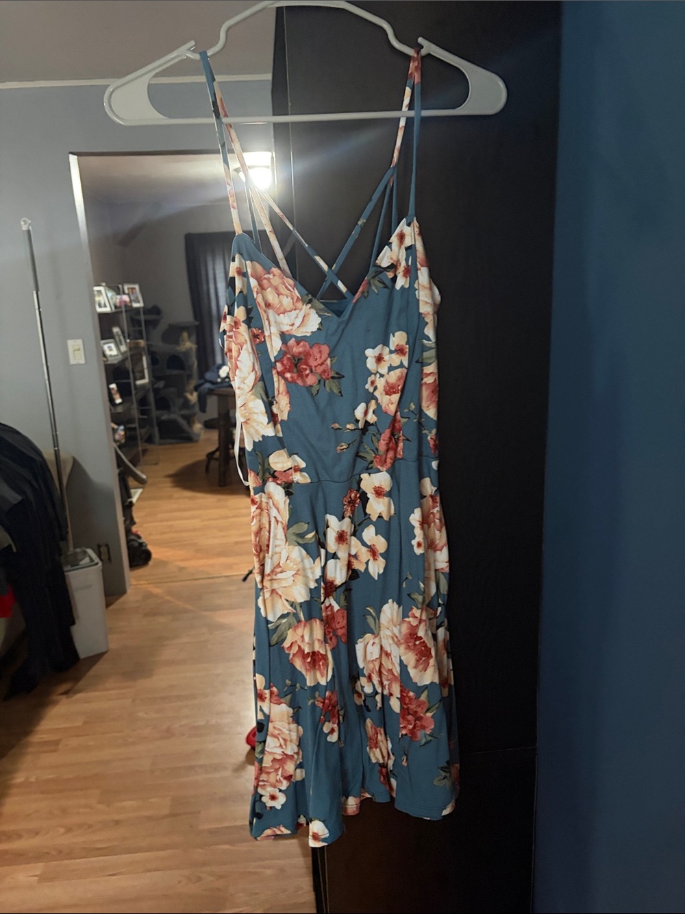 Floral Strappy Mini Dress in Teal